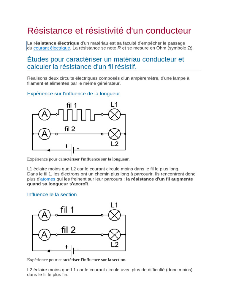 Résistance et résistivité des conducteurs PDF Résistance — free download