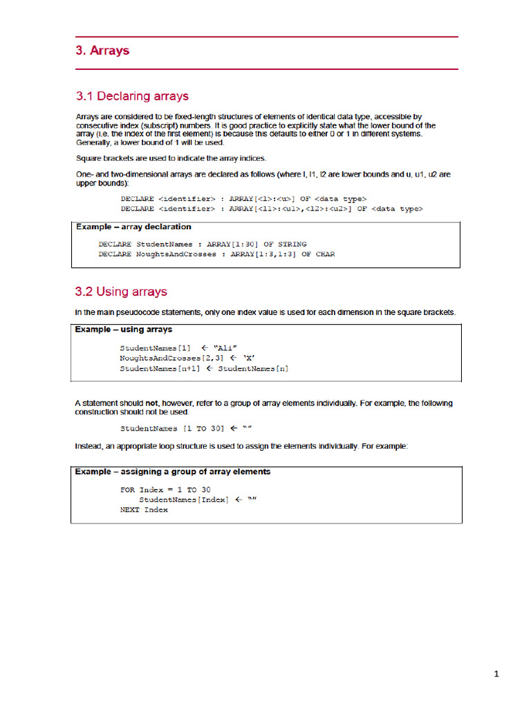 CS Pseudocode - Arrays | PDF