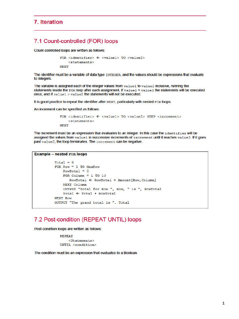 CS Pseudocode - Iteration | PDF