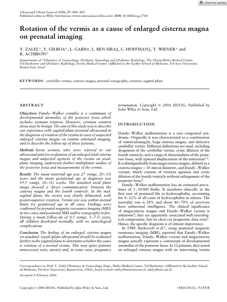 Ultrasound in Obstet Gyne - 2006 - Zalel - Rotation of The Vermis As A ...