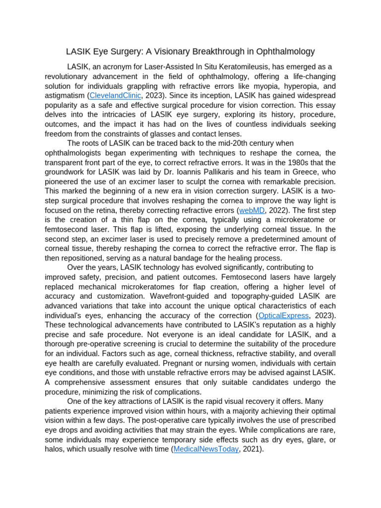Lasik Eye Surgery Pdf Ophthalmology Human Eye