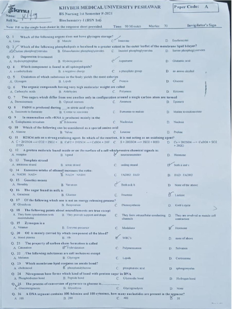 Biochemistry Past Paper | PDF