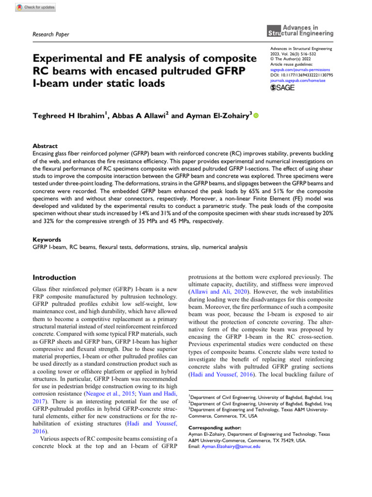 GFRP I-Beam in Composite RC Beams Analysis | PDF | Deformation ...