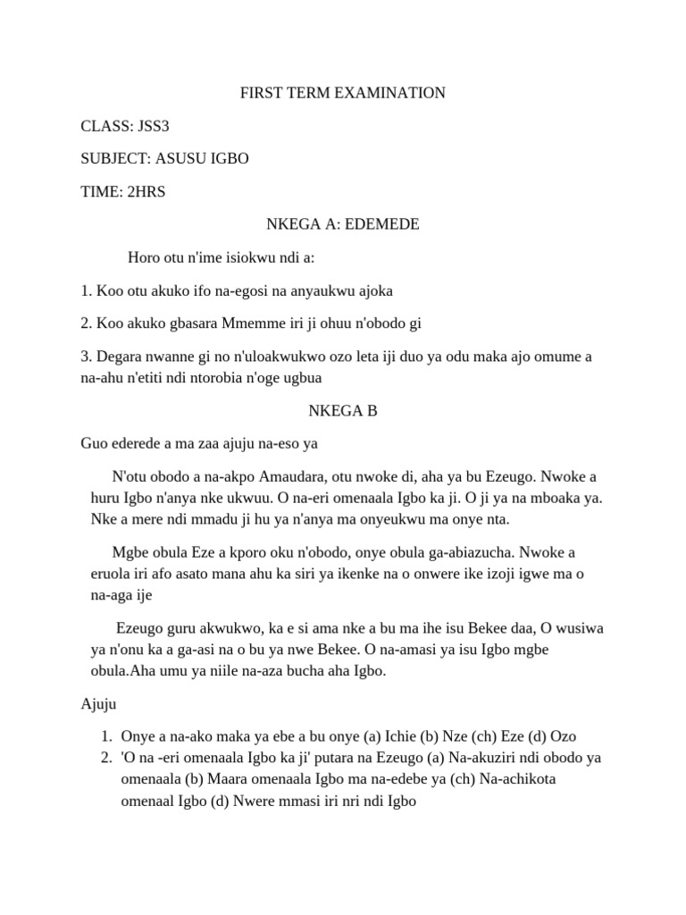 IGBO JSS3 | PDF | Igbo People