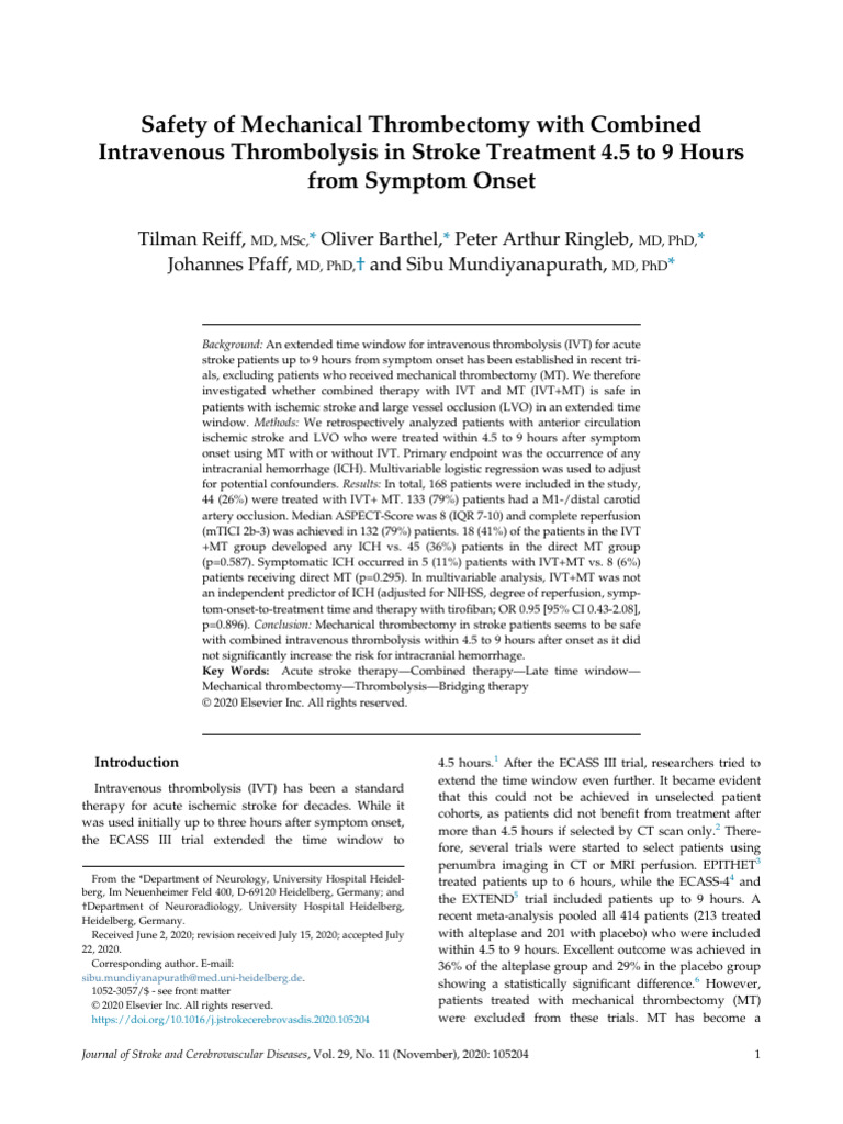 Safety of Mechanical Thrombectomy With Combined | PDF | Stroke ...