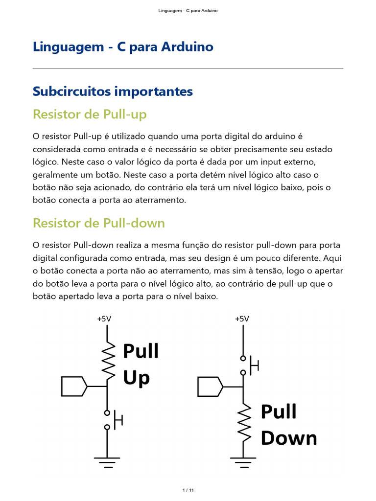 Resistor Pull-up e Pull-down no Arduino | PDF | Conversor de analógico ...