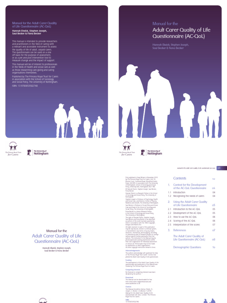 Adult Carer Quality of Life Manual | PDF | Caregiver | Quality Of Life