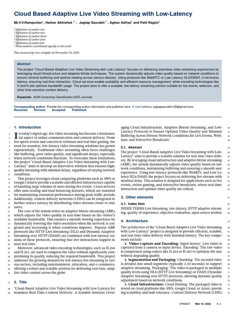 Cloud Based Adaptive Live Video Streaming With Low Latency 1 | PDF ...