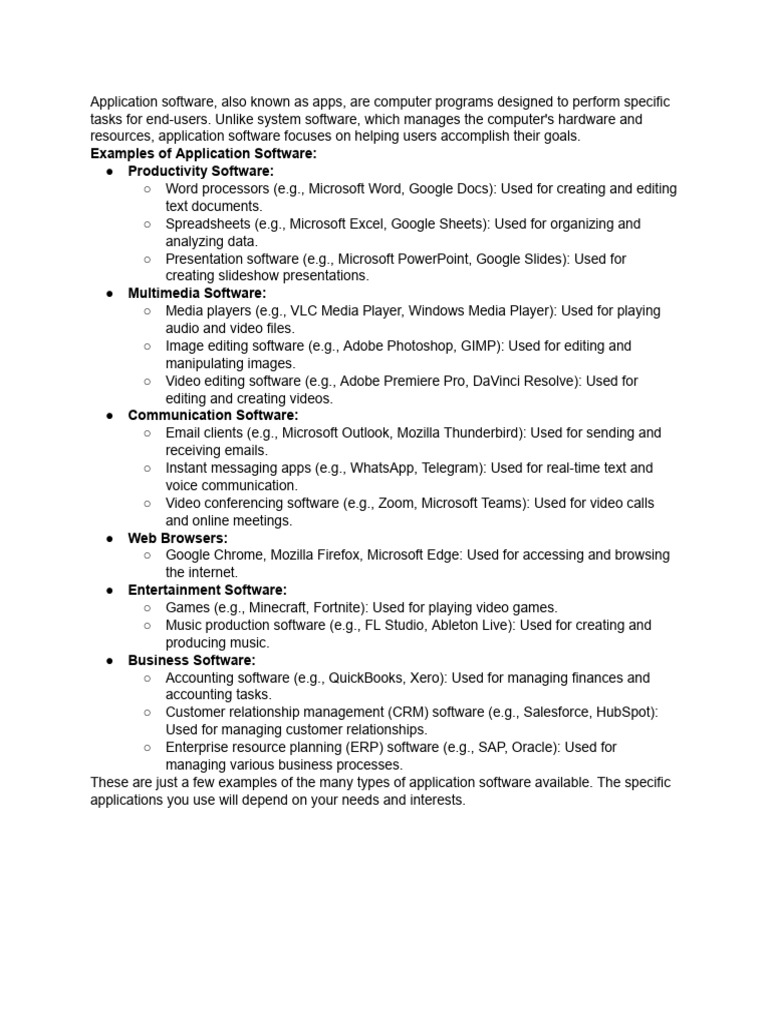 Types of Application Software Explained | PDF