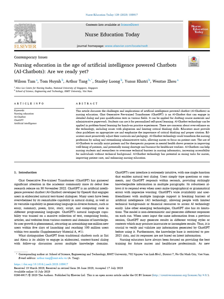Nursing Education in The Age of Artificial Intelligence Powered ...