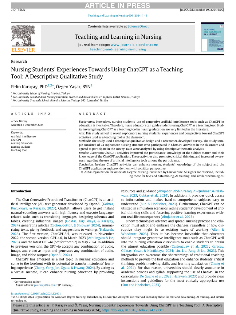 Nursing Students' Experiences Towards Using ChatGPT as a Teaching | PDF ...