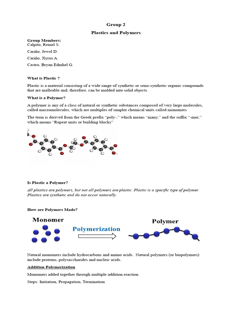 Group 2 Polymers and Plastics | PDF | Polymers | Polyethylene