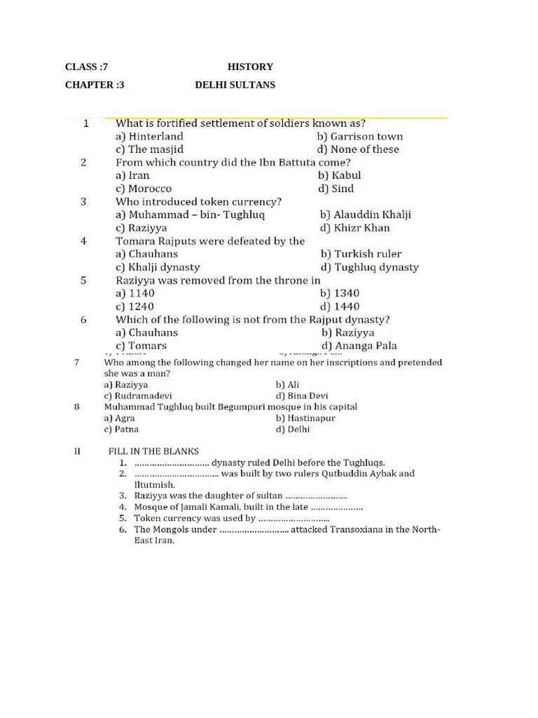 DELHI SULTANS WORKSHEET | PDF