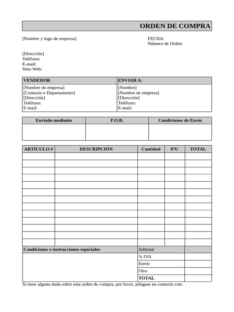 Orden de Compra Plantilla | PDF