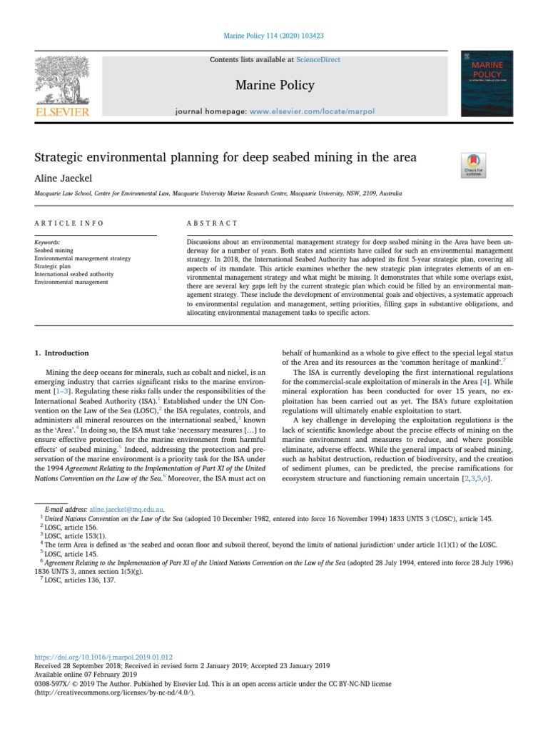 Deep Seabed Mining Environmental Strategy | PDF | Earth Sciences ...