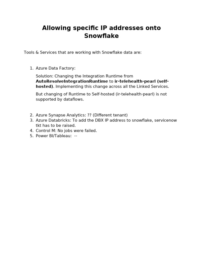 Allowing Specific IP Addresses Onto Snowflake | PDF