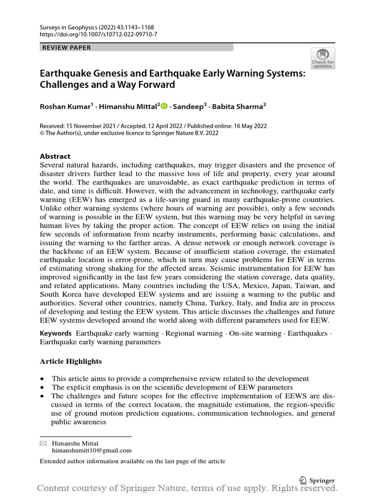 Earthquake Early Warning Systems Review | PDF | Moment Magnitude Scale ...