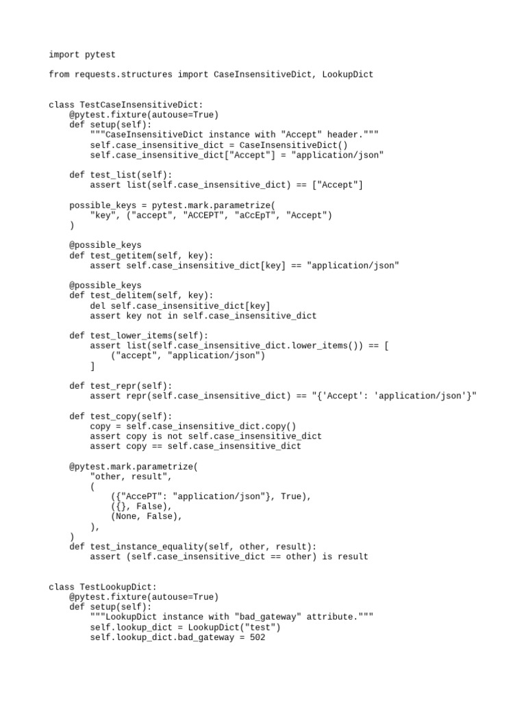Pytest CaseInsensitiveDict Tests | PDF