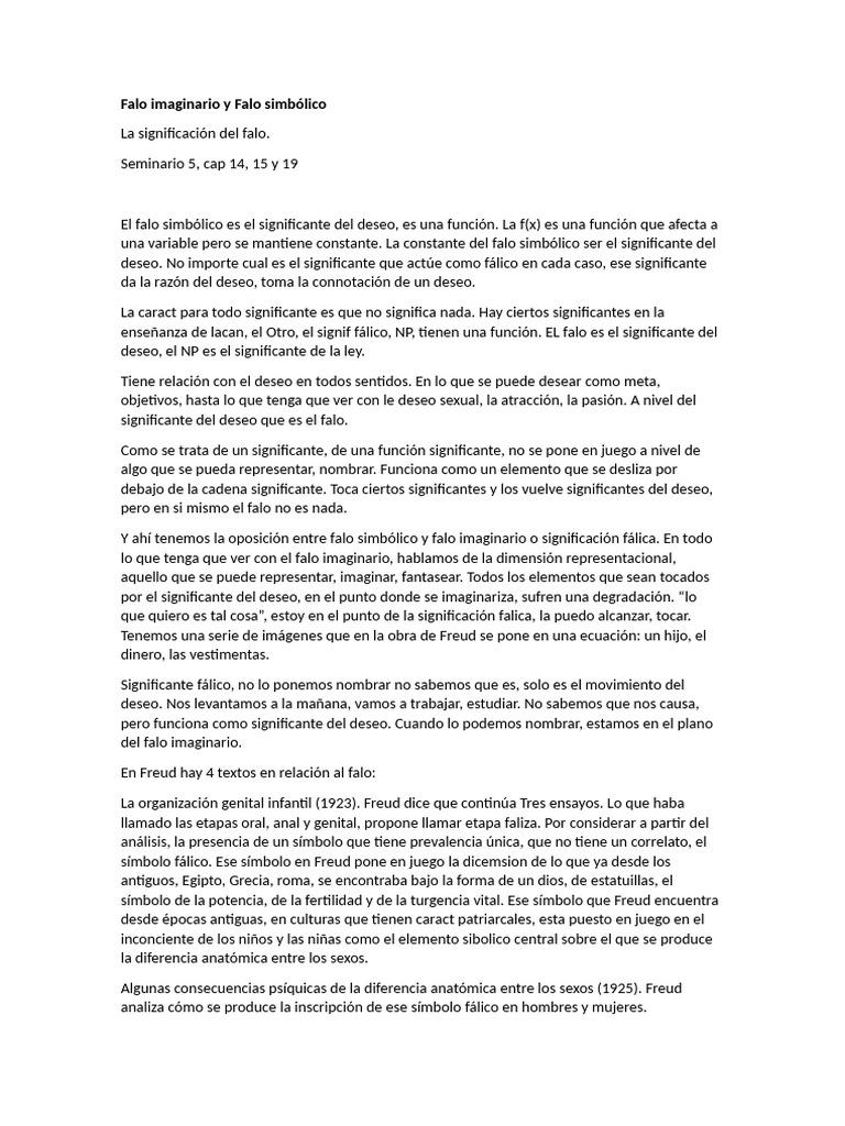 Falo Imaginario y Falo Simbólico | PDF | Complejo de Edipo | Jacques Lacan
