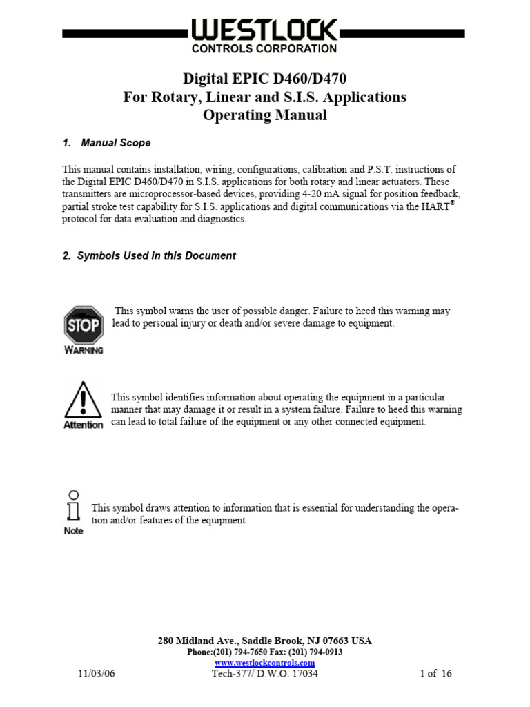West Lock D470 Position Indicator | PDF | Actuator | Telephone