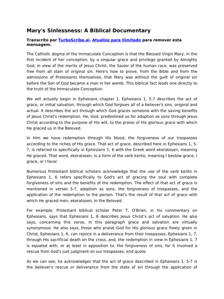 Mary's Sinlessness - A Biblical Documentary | PDF | Original Sin ...