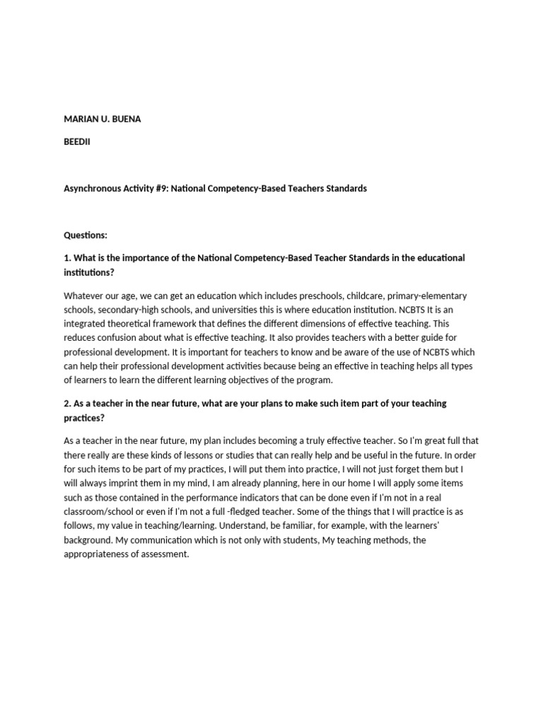 Importance of NCBTS in Teaching Practices | PDF