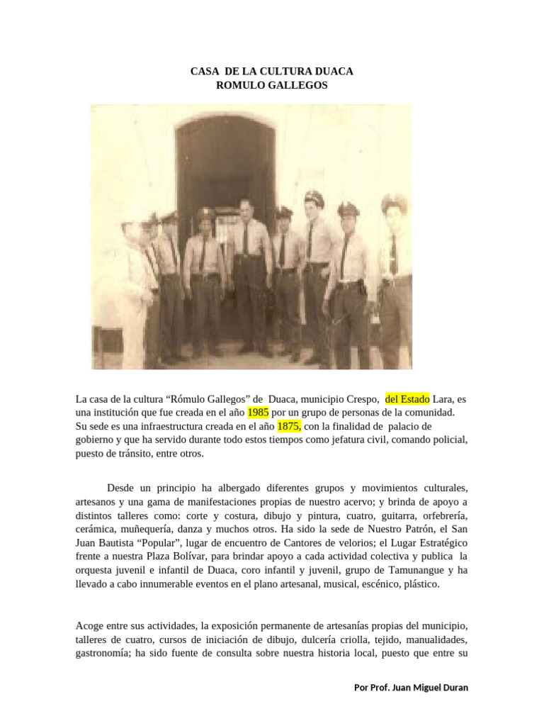 CASA DE LA CULTURA DUACA PARA ESTUDIANTES | PDF
