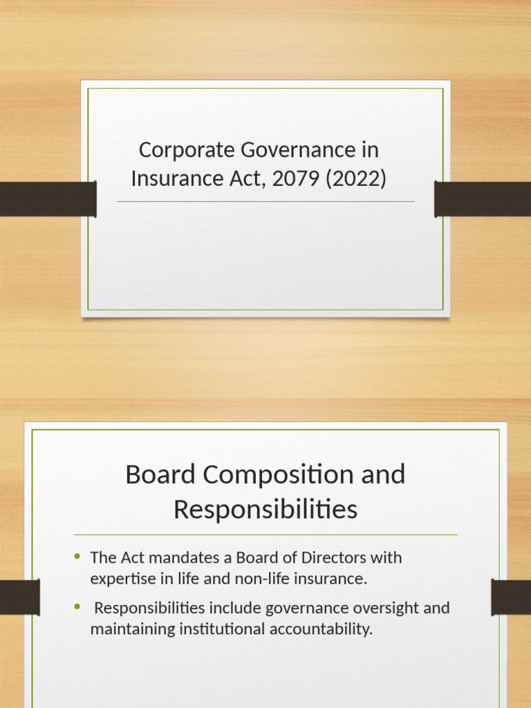 Corporate Governance in Insurance Act 2079 | PDF