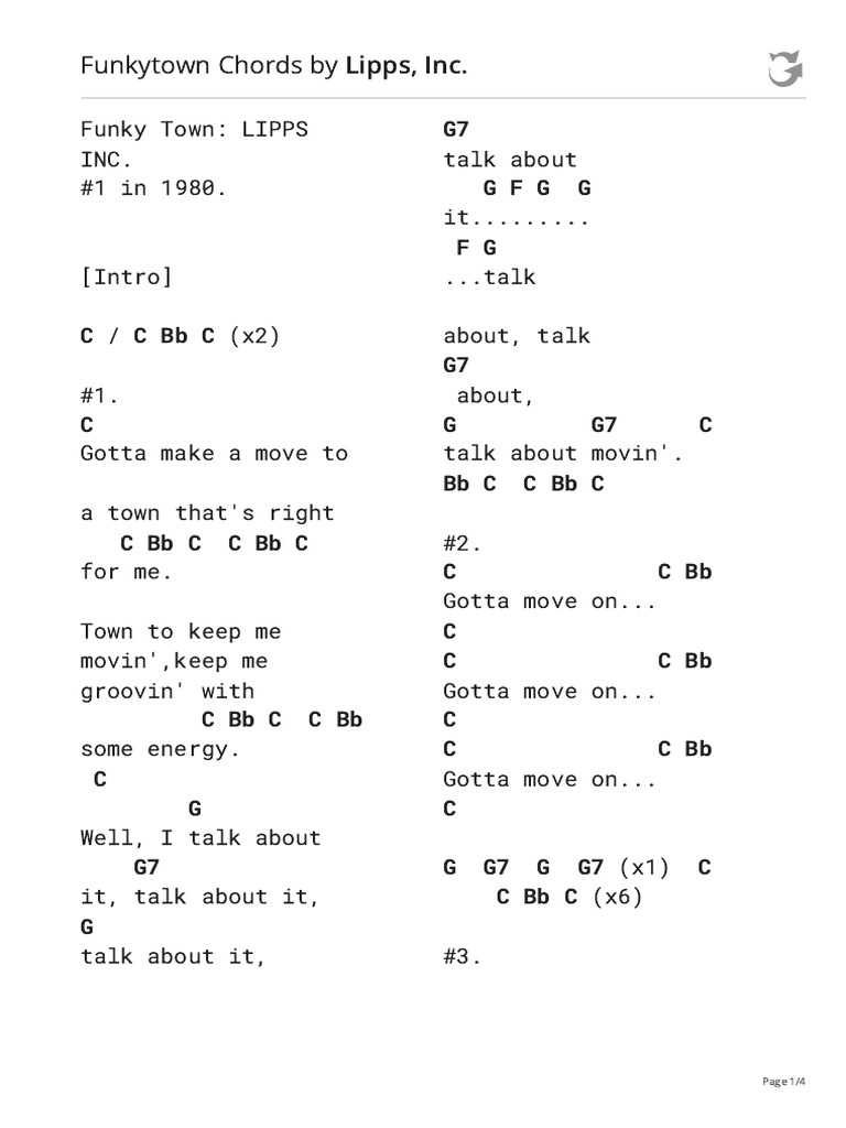 Funkytown Guitar Chords and Lyrics | PDF | Billboard Number One Singles