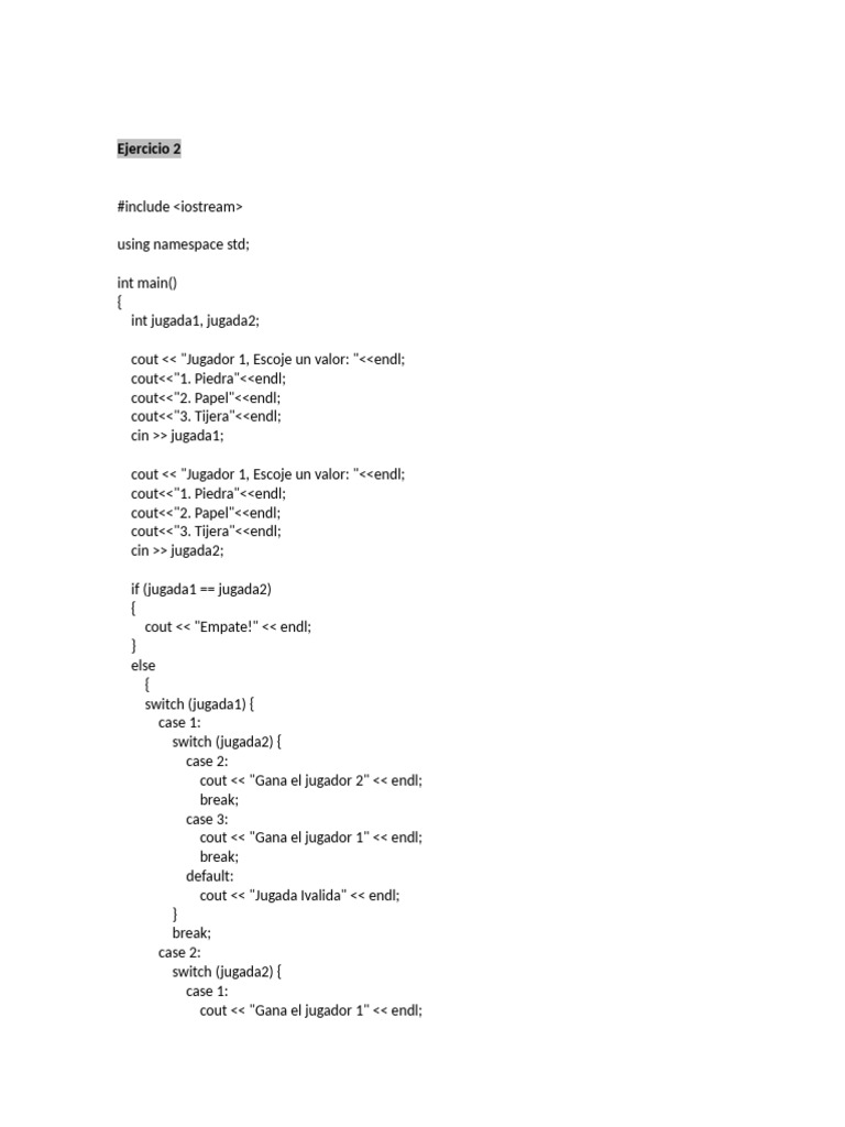 Juego de Piedra, Papel o Tijera en C++ | PDF