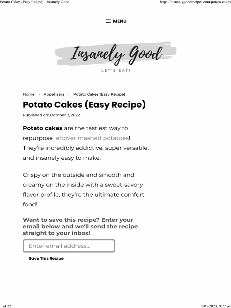 Potato Cakes Easy Recipe Insanely Good Pdf
