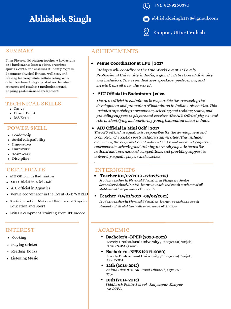 Ambassador CV | PDF | Teachers | Physical Education