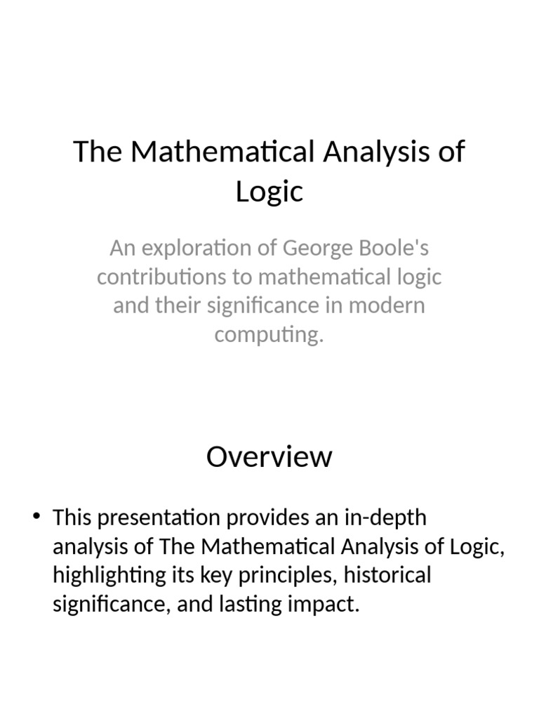 Boole's Impact on Mathematical Logic | PDF