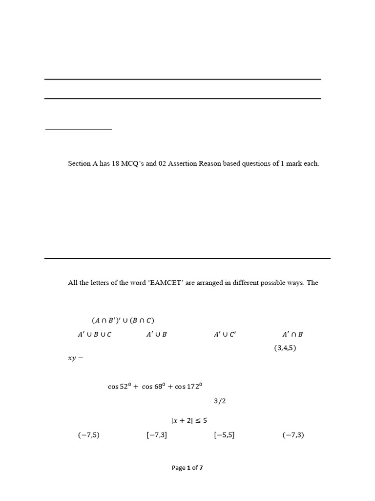 Mathematics Sample Paper Class XI 2024-25 | PDF | Mathematical Concepts ...