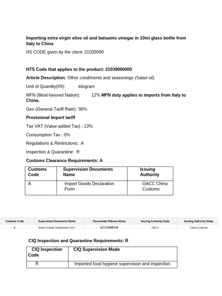 Importing Olive Oil & Vinegar to China | PDF