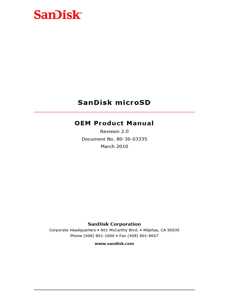 Sandisk Microsd: Oem Product Manual | PDF | Flash Memory | Computer ...