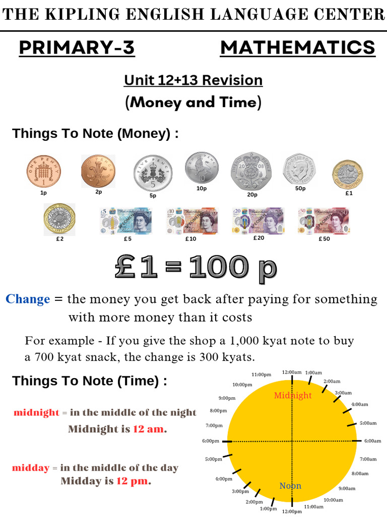 Money and Time Revision for Primary 3 | PDF | Hour