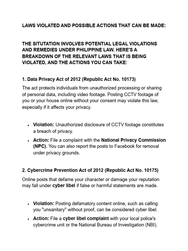 Laws Violated and Possible Actions That Can Be Made | PDF | Defamation ...