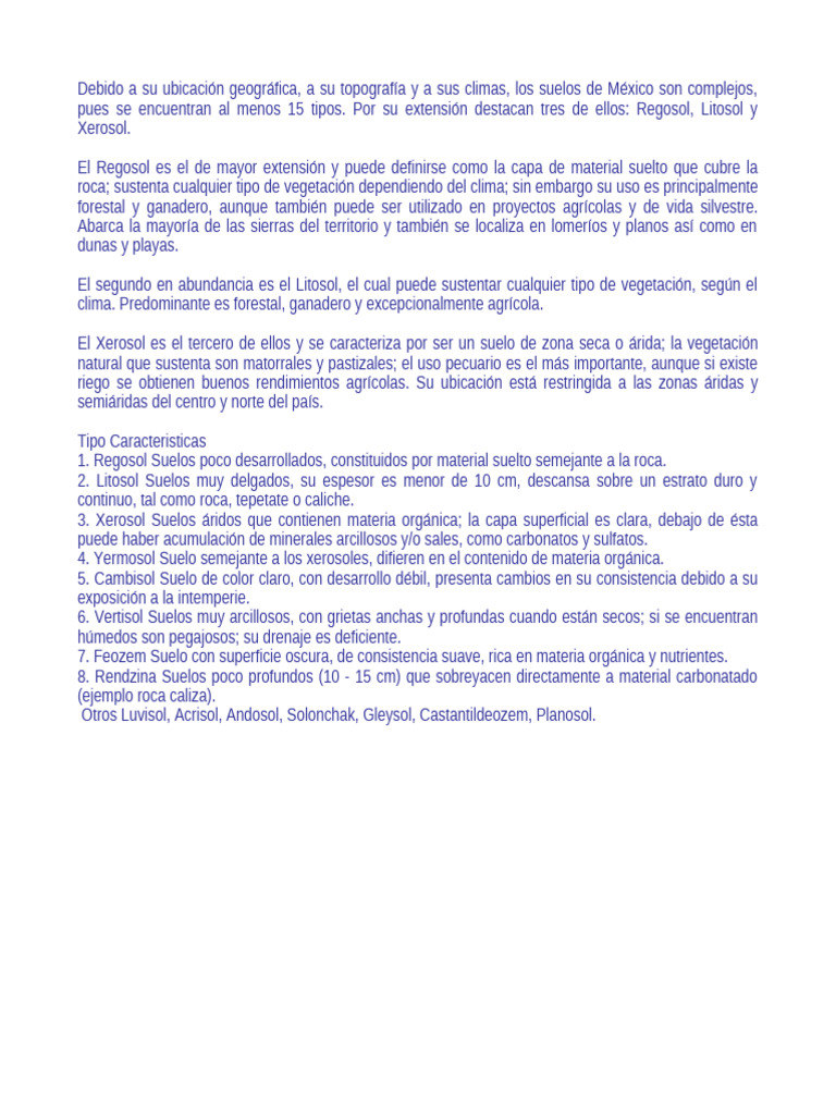 Tipos de Suelos en México: Regosol, Litosol y Xerosol | PDF