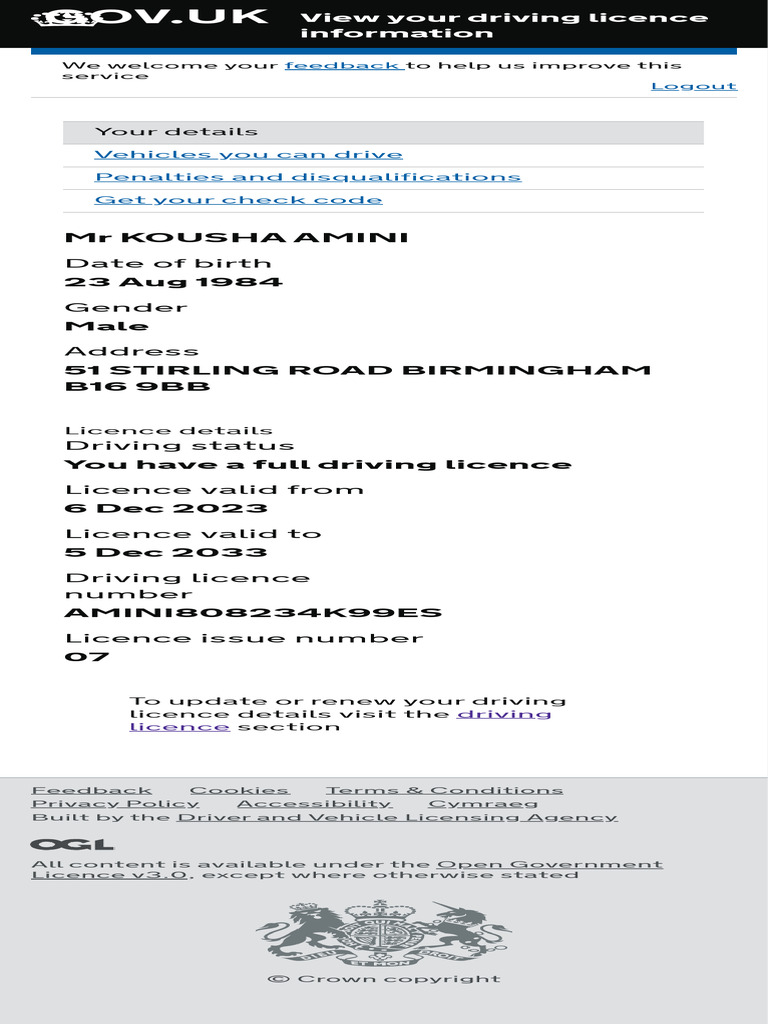 Driving Licence Information Summary | PDF