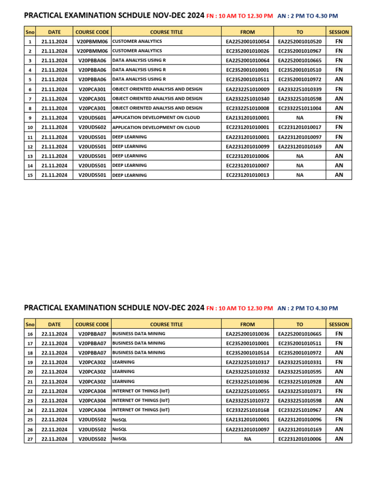 Practical Exam Schedule Nov-Dec 2024 | PDF | Computer Programming ...