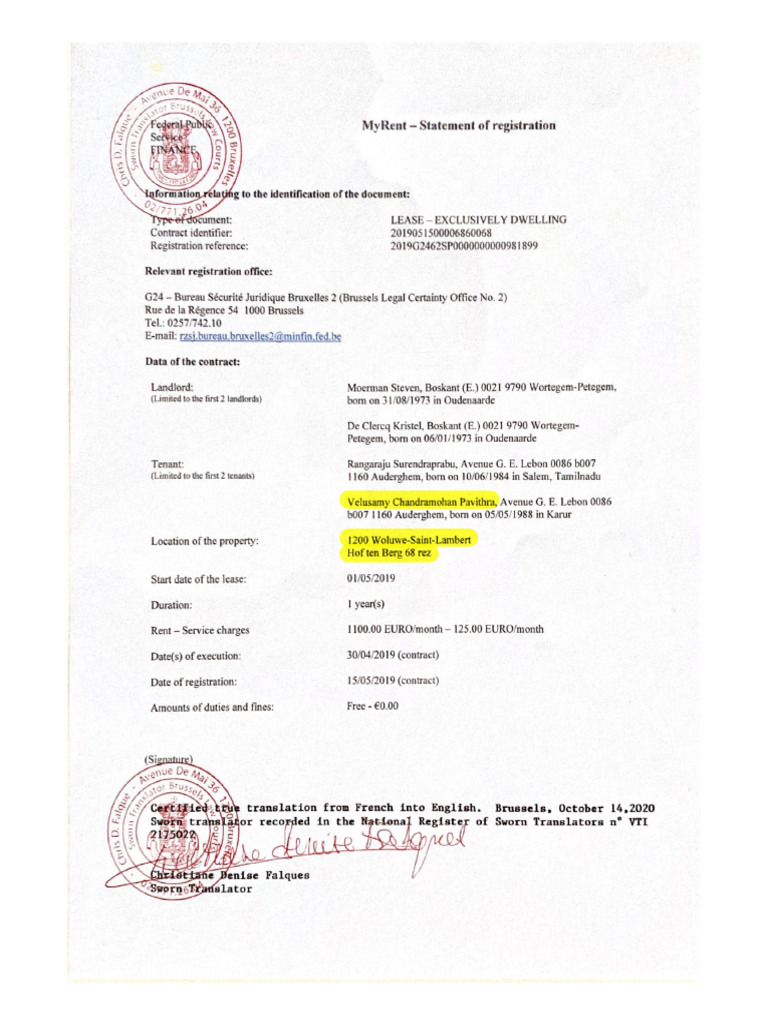 Statement of Rental Contract Registration - PVC | PDF