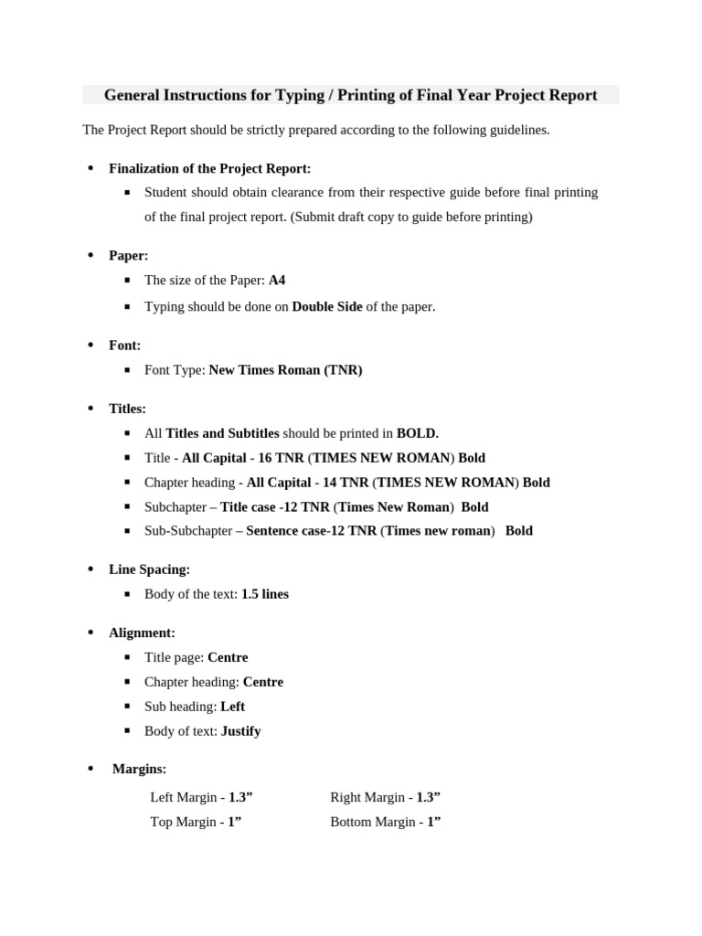 General Instructions for Final Year Project Report | PDF ...