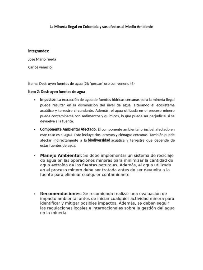 Impacto Ambiental de la Minería Ilegal en Colombia | PDF | Agua | Minería