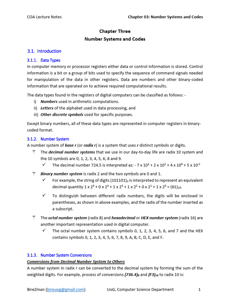 COA CH 03 - Number Systems & Codes (1) (1) | PDF | Binary Coded Decimal ...