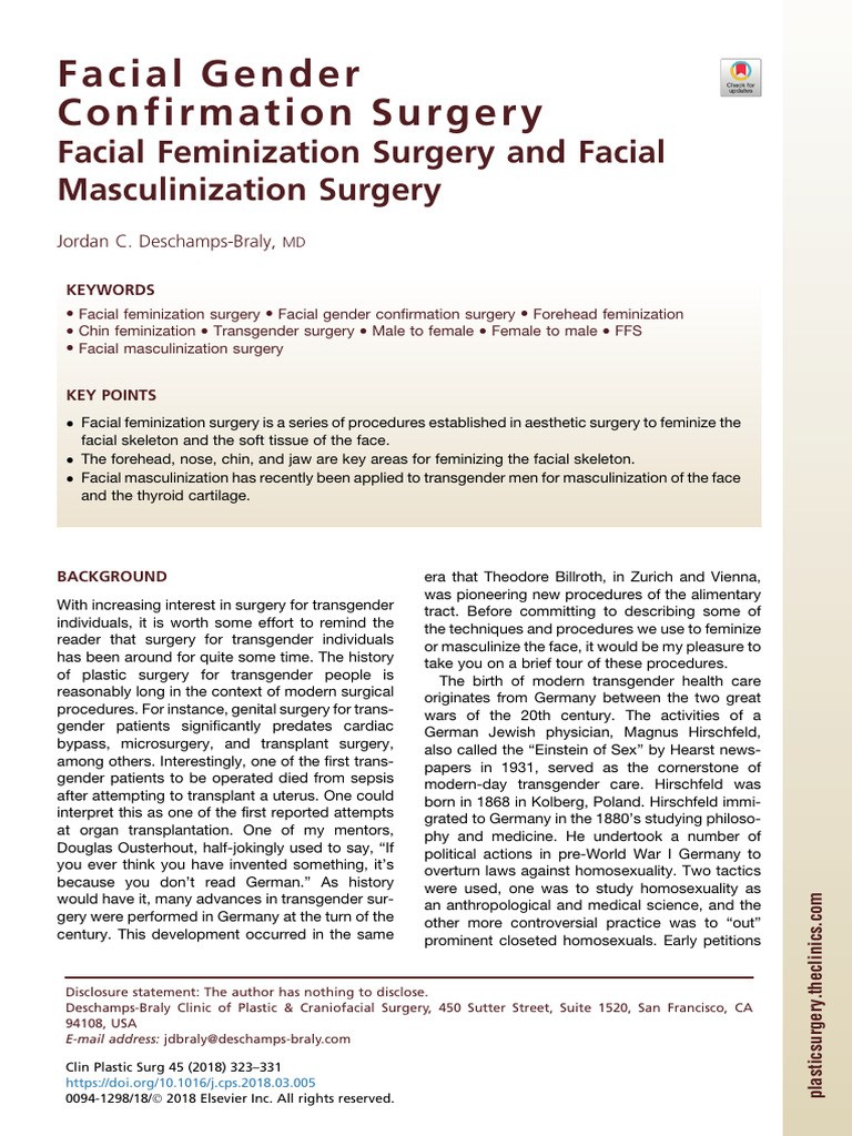 Facialgender Confirmationsurgery Facial Feminization Surgery and