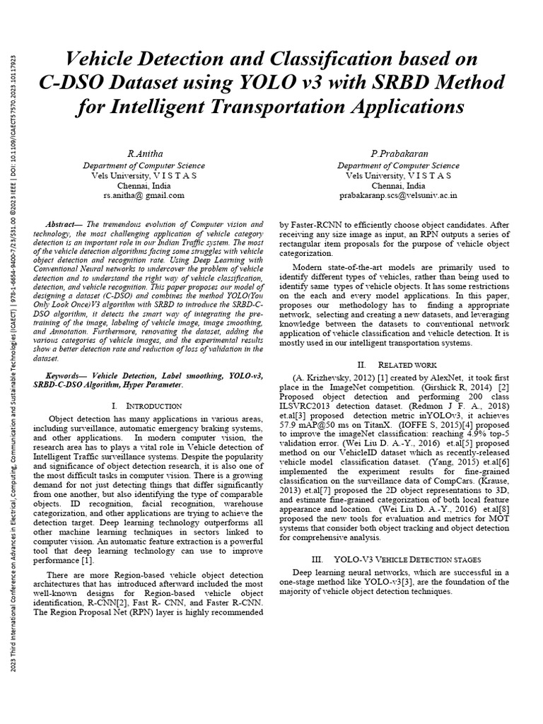 Vehicle Detection Using YOLO v3 and SRBD | PDF | Deep Learning ...
