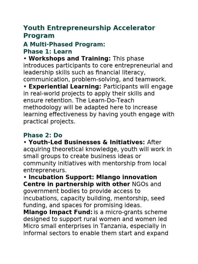 Youth Entrepreneurship Accelerator Program | PDF
