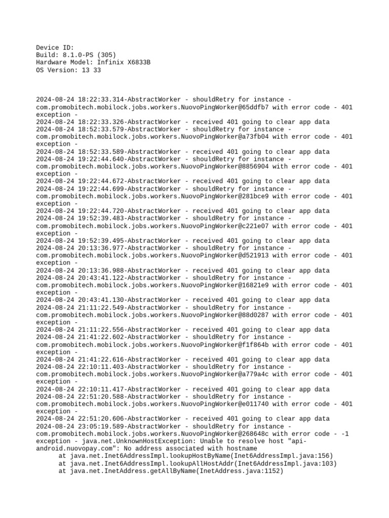 NuovoPingWorker Error Log Analysis | PDF | Java (Programming Language ...