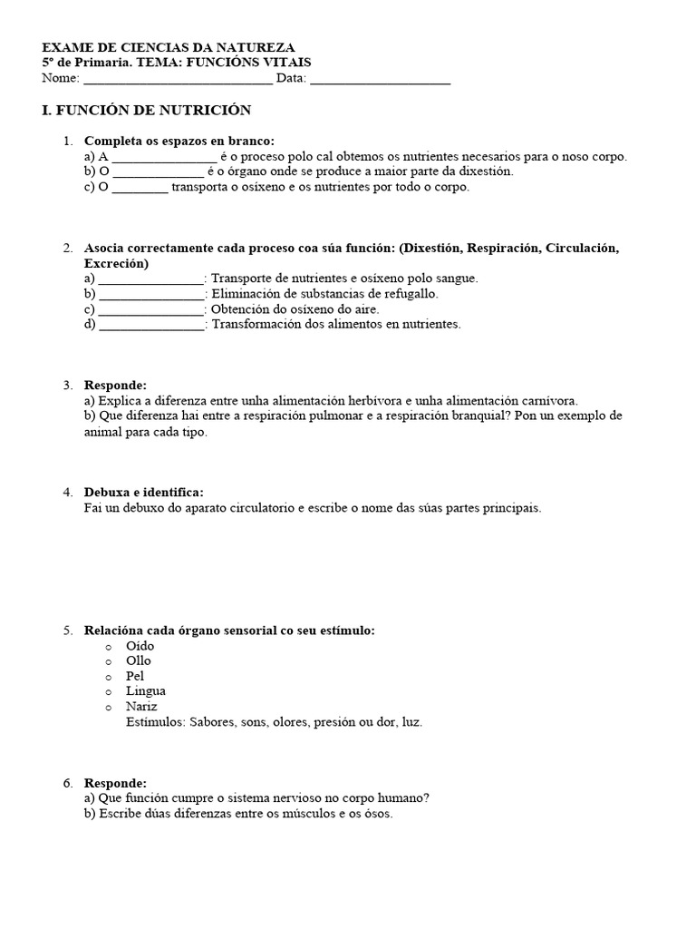 Exame de Ciencias Da Natureza 5º Ep | PDF